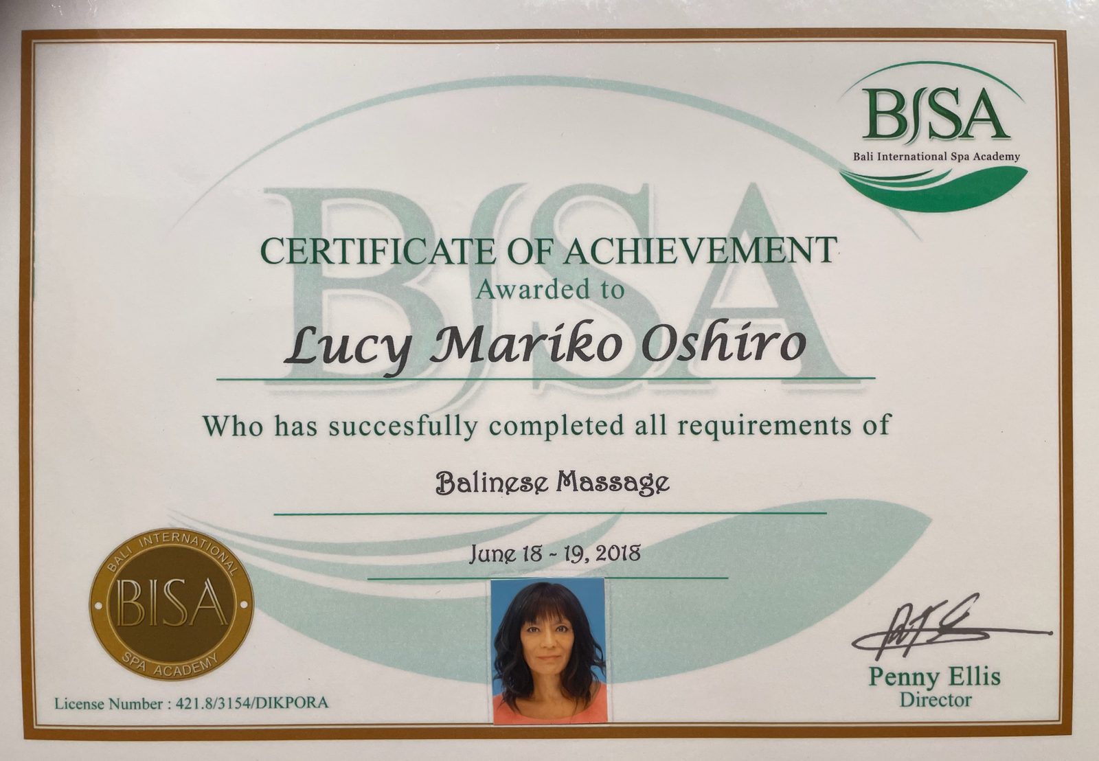 Certificaat Oshiro massage