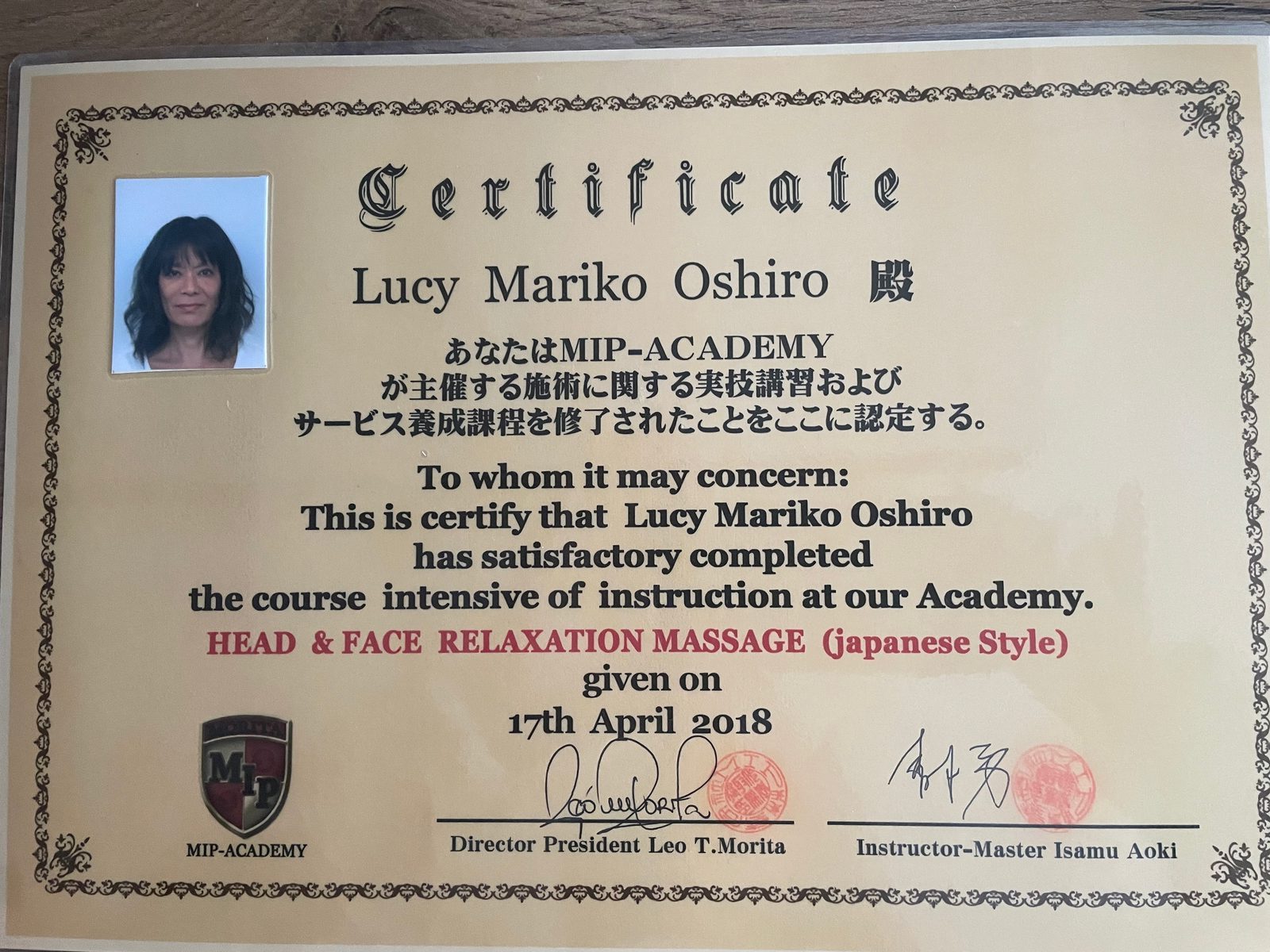 Certificaat Oshiro massage